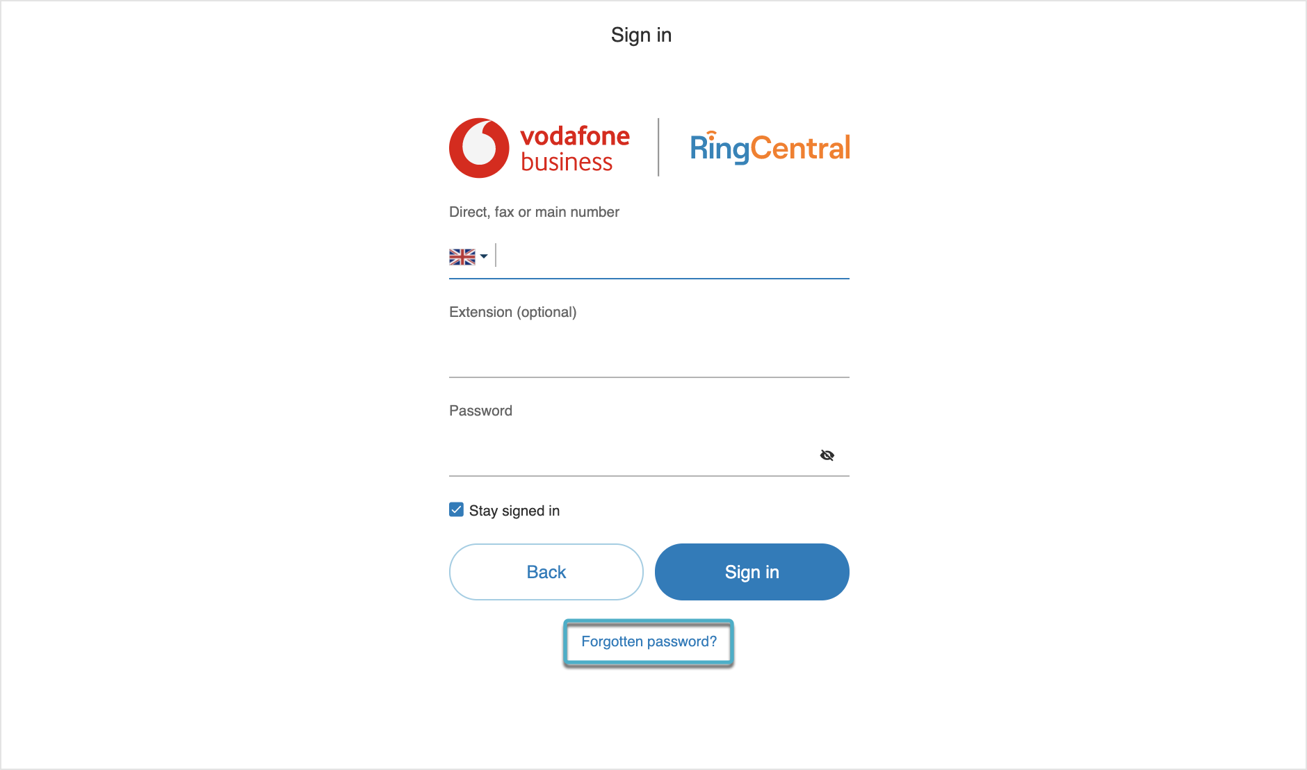 Resetting your password Vodafone