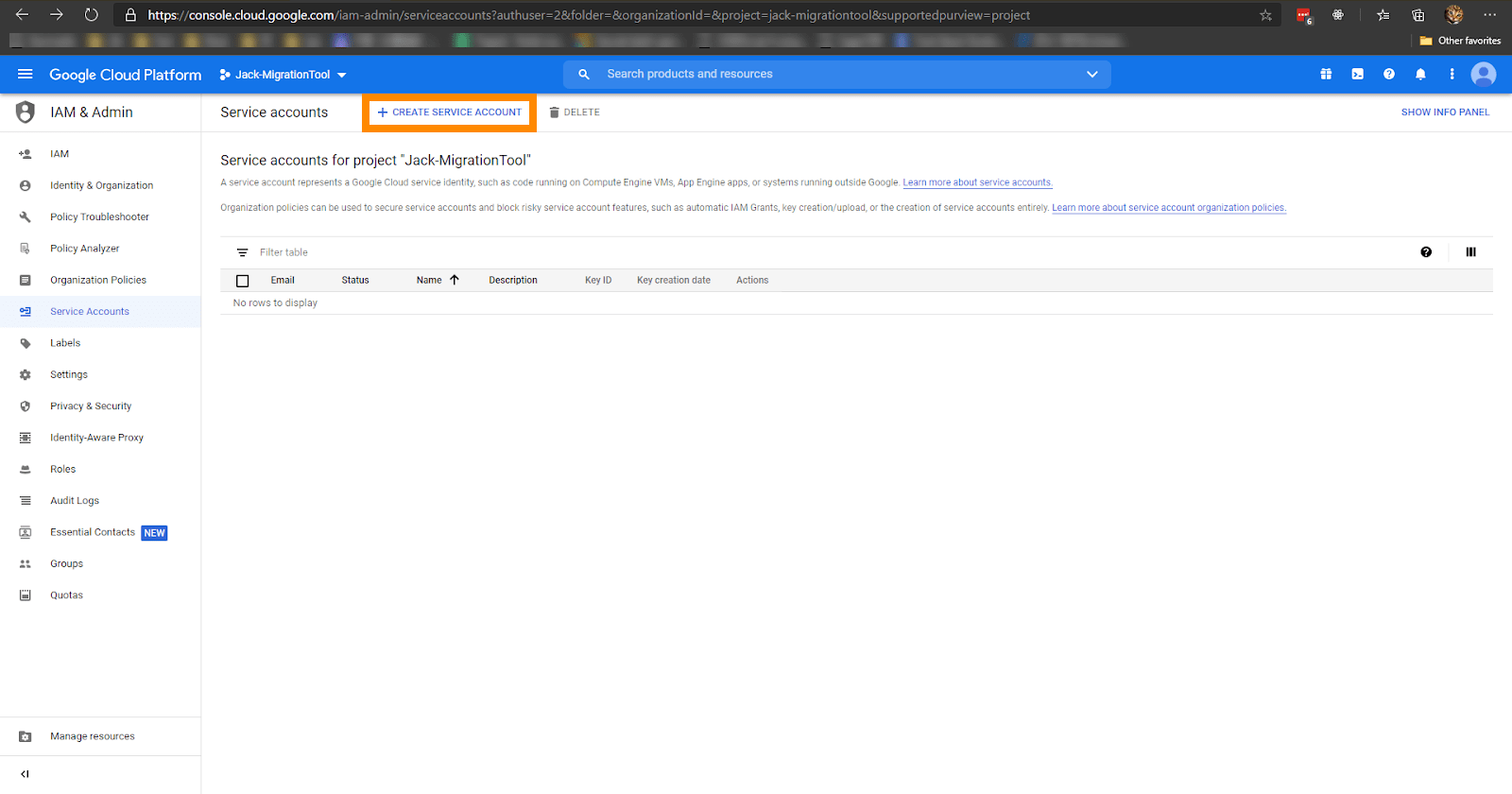 Creating a Google service account and key file RingCentral Video