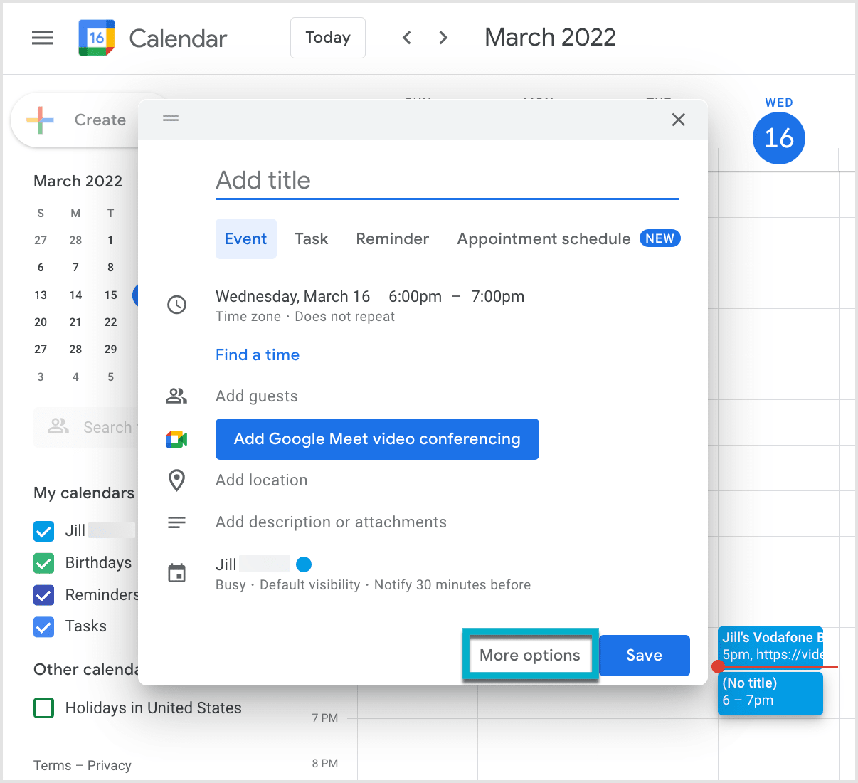 Scheduling a Video meeting via Google calendar Vodafone